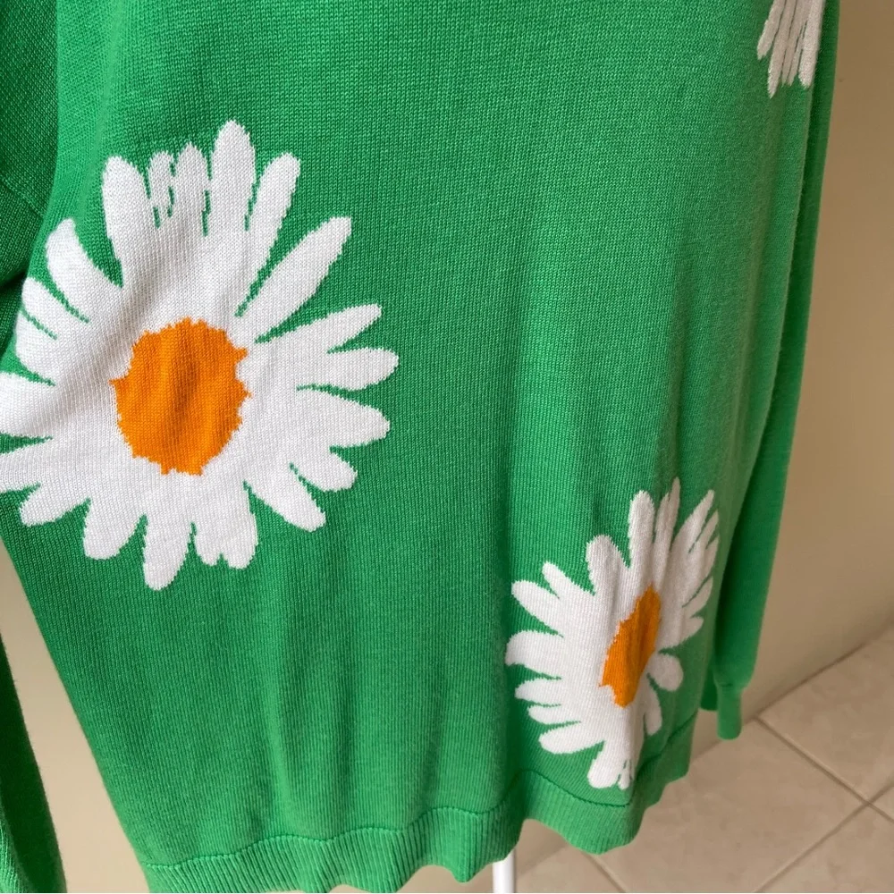 Laurie Felt Cashmere Blend Daisy Print Sweater Green long sleeve size M - Picture 4 of 10